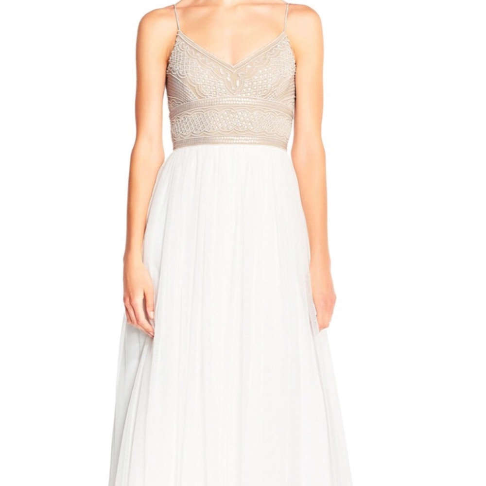 Adrianna papell sleeveless beaded tulle gown